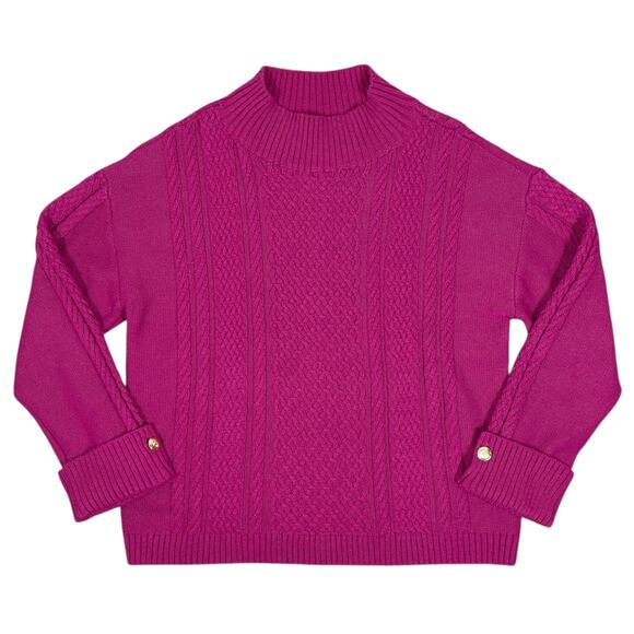 Talbots Cable Knit Button Cuff Sweater Vivid Berry Large Classy Sophisticated - Picture 7 of 9